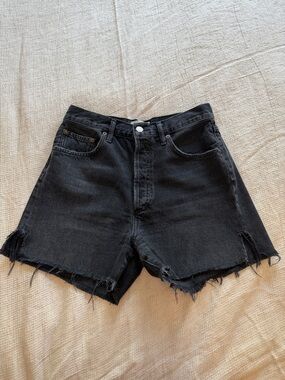 Agolde 'Dee' Black High-Rise Frayed Hem Denim Shorts